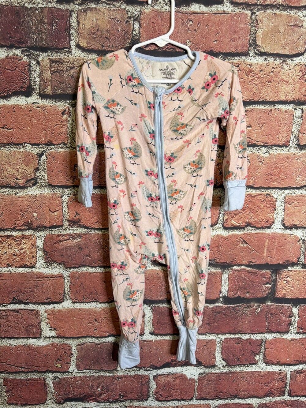 Caden Lane Toddler 6-12 Month Chicken Farm Animals One Piece Pjs Bamboo Pink